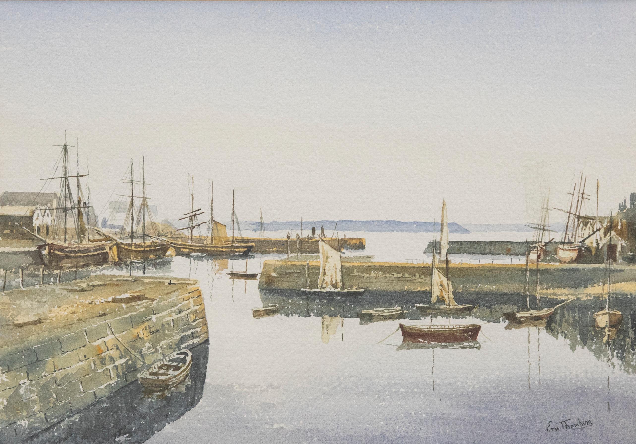 Eric Thompson - Contemporary Watercolour, Harbour at Guernsey For Sale 1