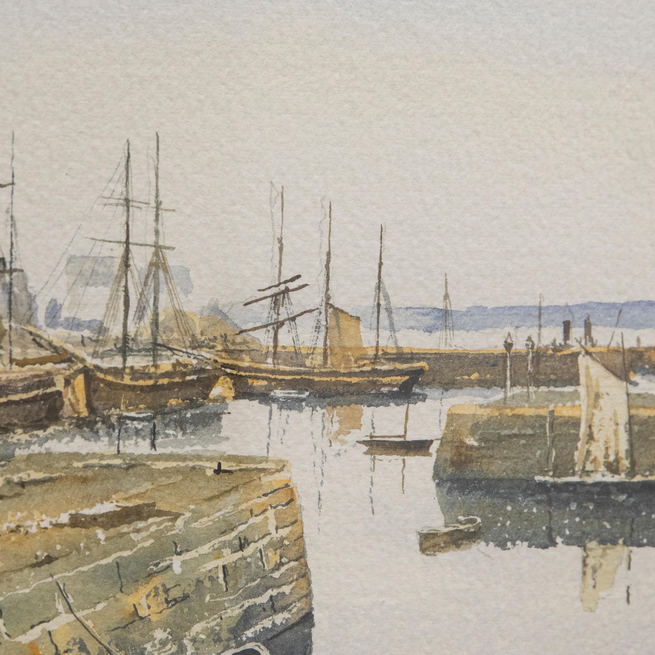 Eric Thompson - Contemporary Watercolour, Harbour at Guernsey For Sale 4
