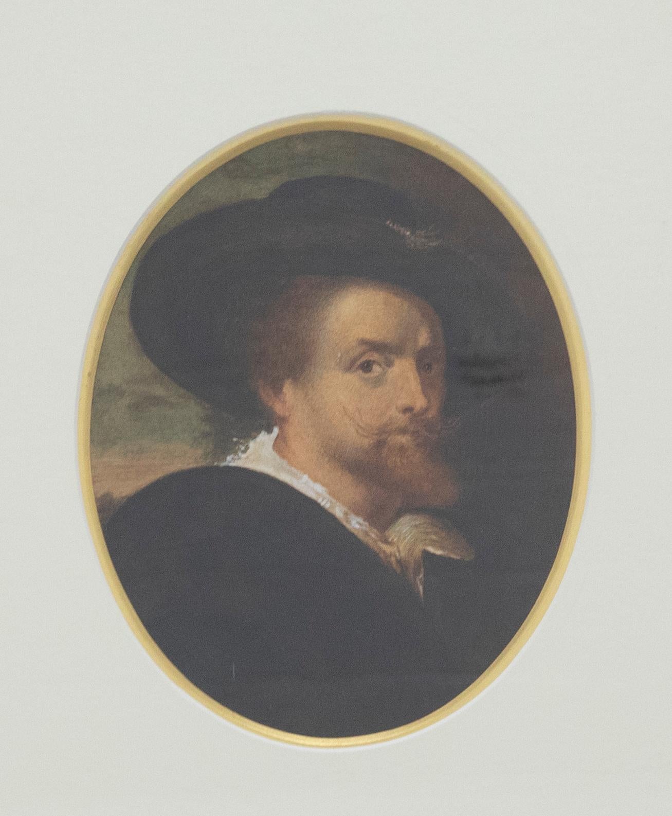 A fine watercolour copy of the famous original oil self portrait by Peter Paul Rubens, painted in 1623. The painting is unsigned and presented in a fine 19th Century gilt frame with acanthus leaf ornamentation at the corner, finished with a card