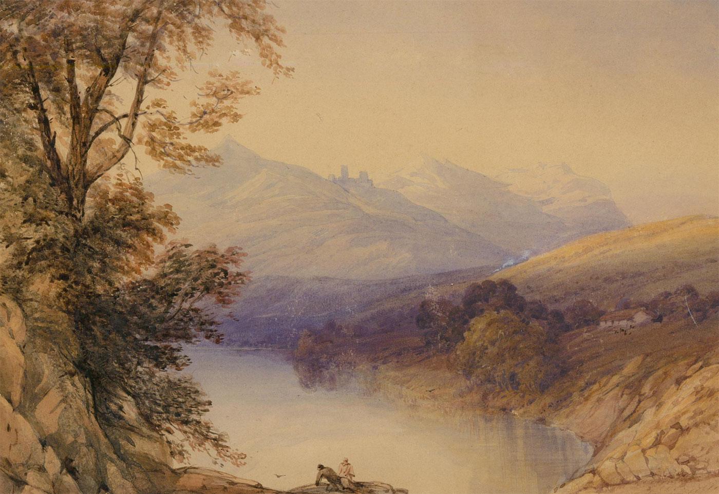 Attrib. James Duffield Harding (1798-1863) - Framed Watercolour, Above The River For Sale 1