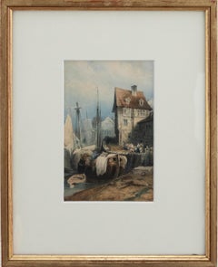 Antique Attrib. Samuel Gillespie Prout (1822-1911) - Watercolour, The Busy Port