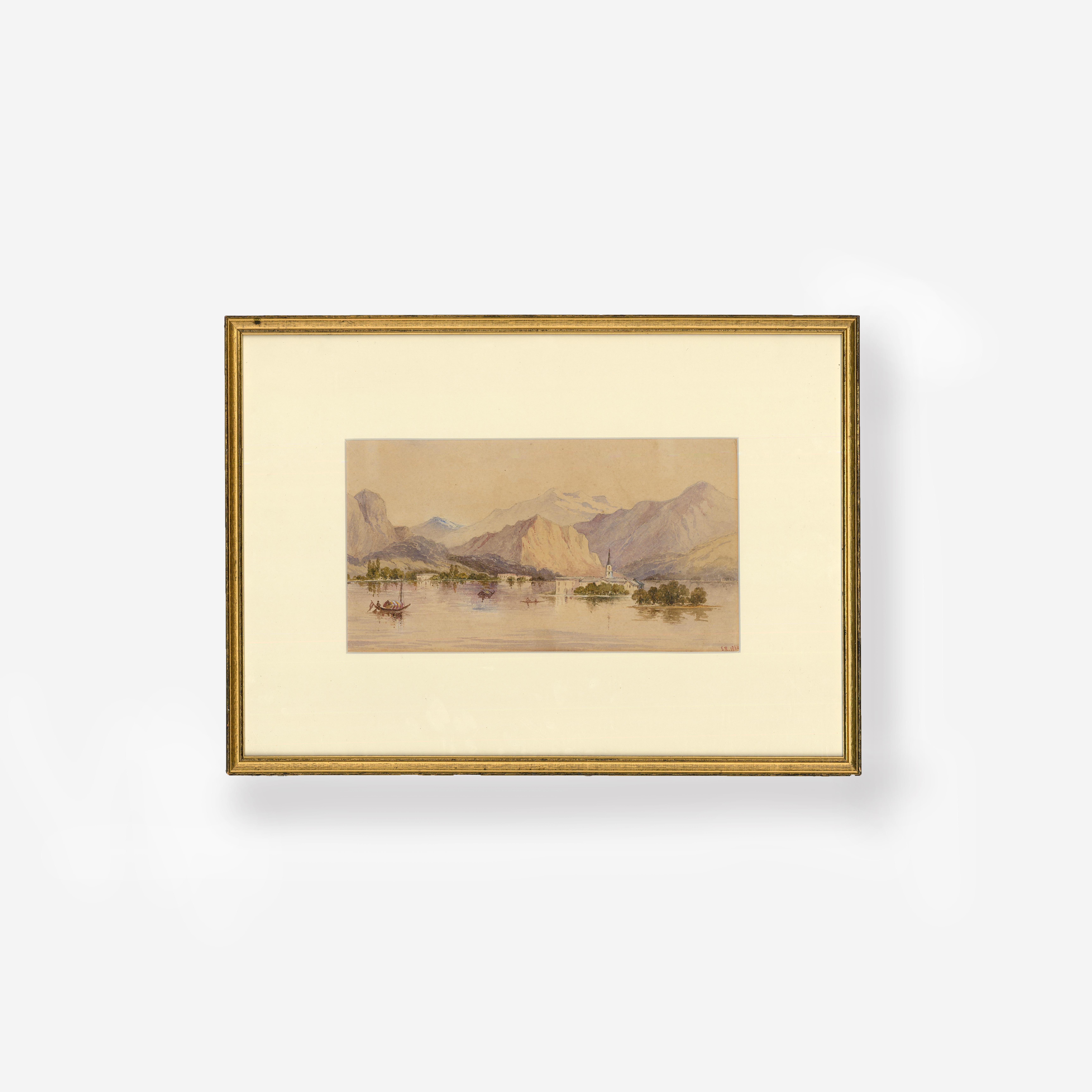 S. R.  - 1964 Watercolour, Across the Mountain Lake For Sale 2