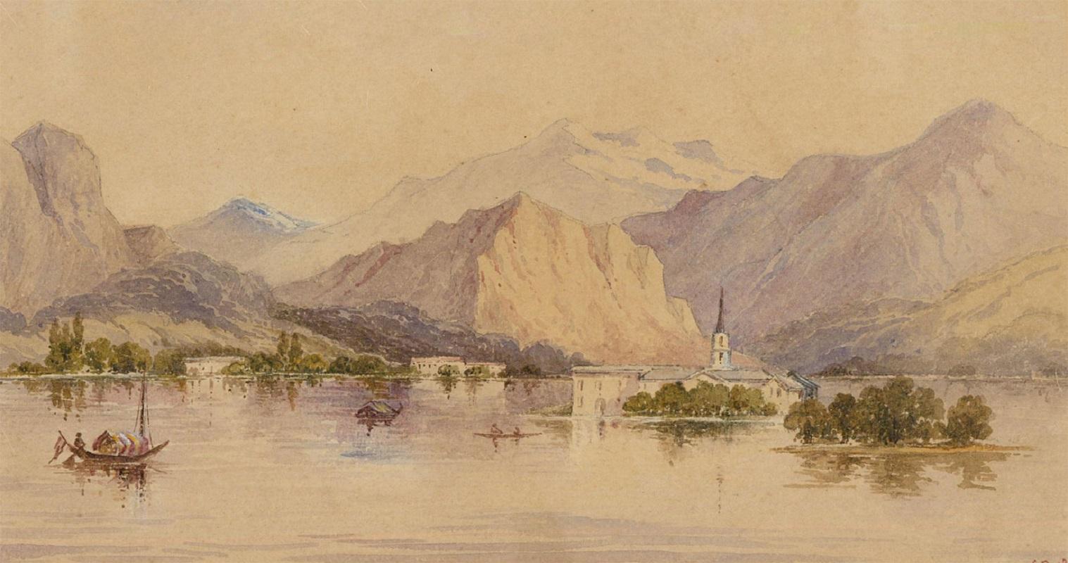S. R.  - 1964 Watercolour, Across the Mountain Lake - Art by Unknown