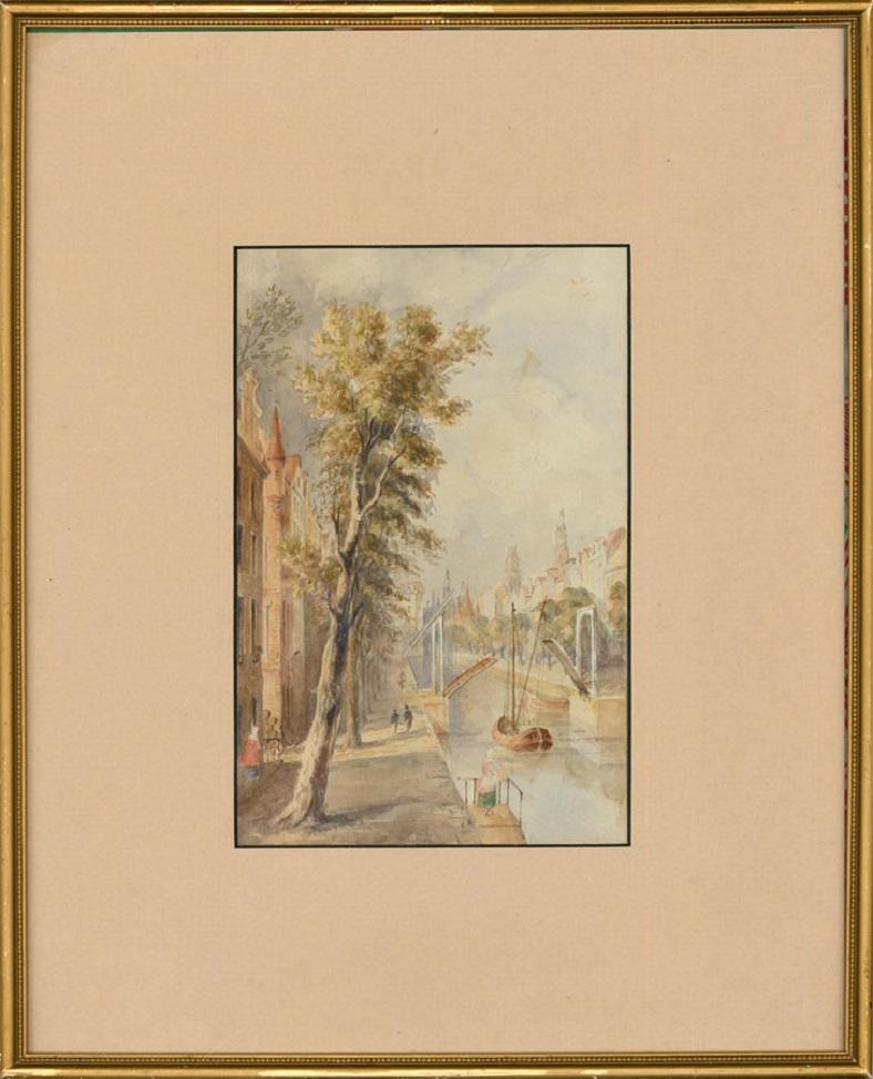 Unknown Landscape Art - 19th Century Watercolour, Ghent Canal