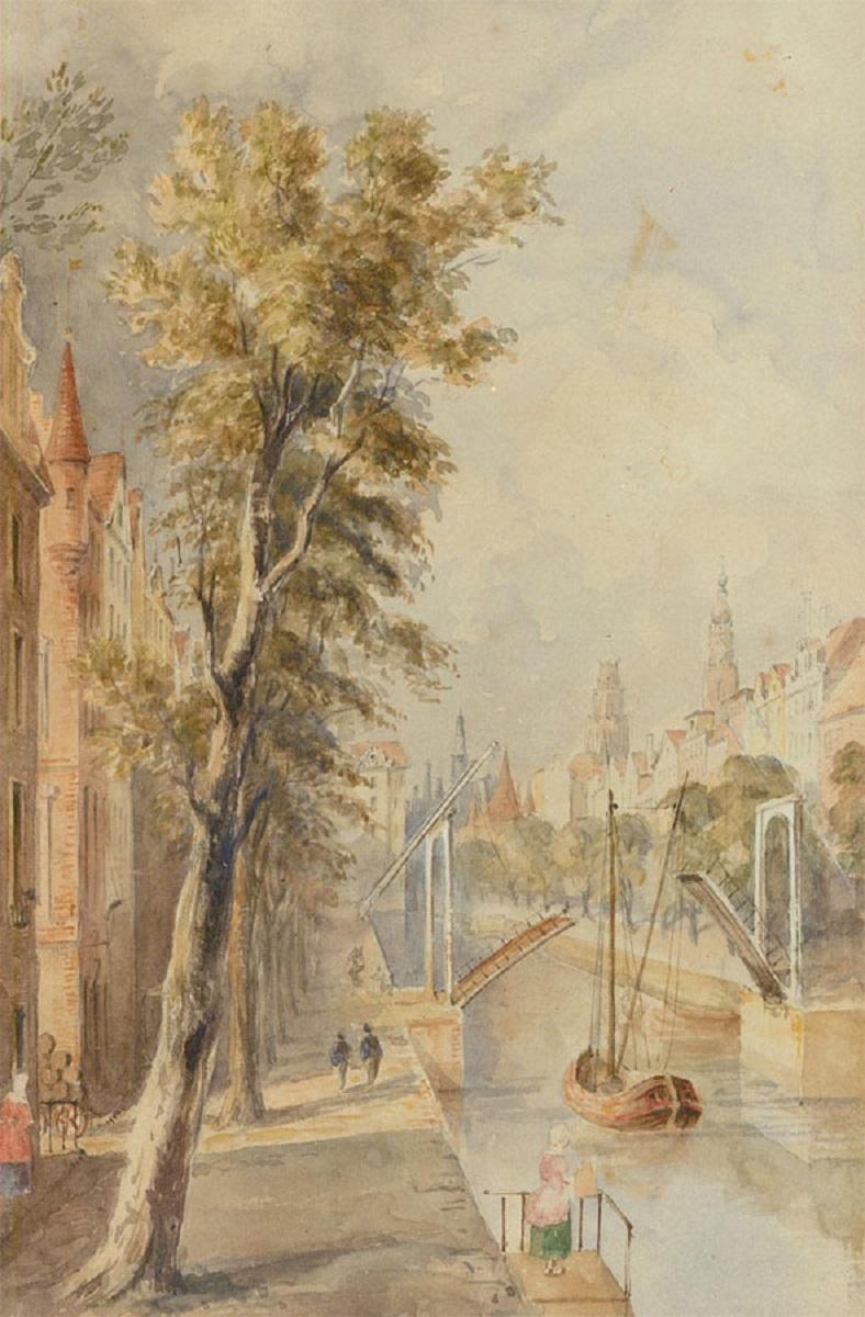 19th Century Watercolour, Ghent Canal For Sale 1