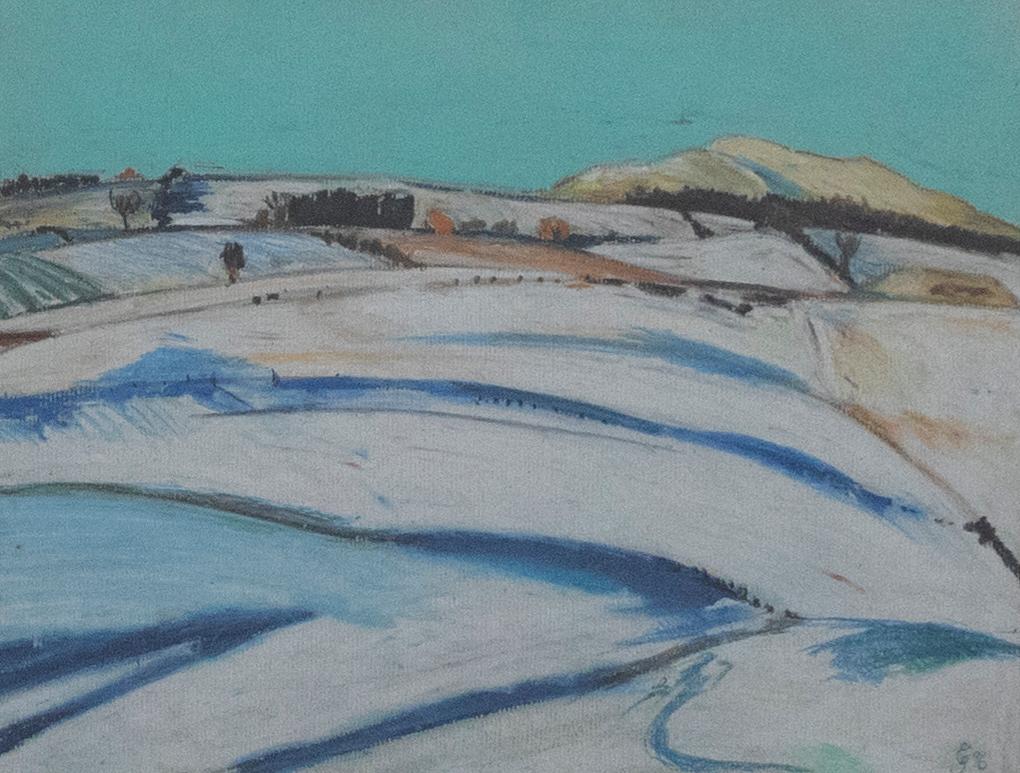 Framed Contemporary Gouache - Snowy Fields For Sale 1