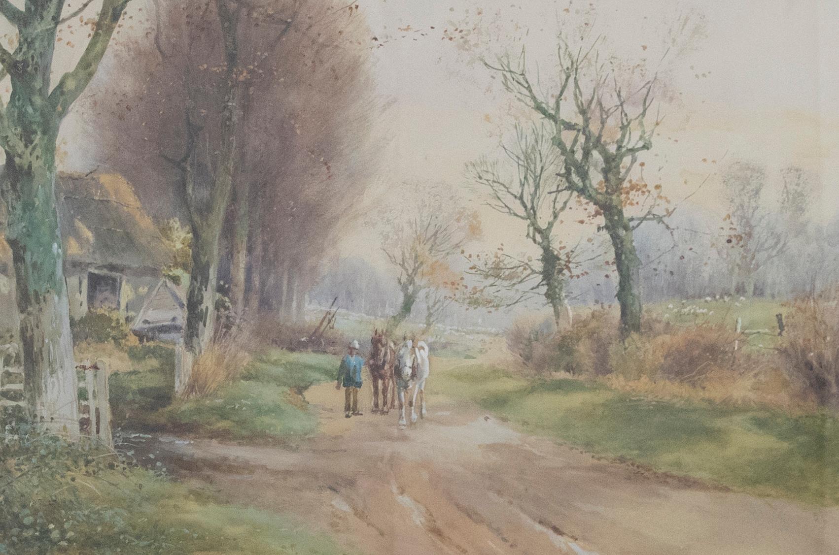 Henry Charles Fox (1855-1929) - Gerahmtes Aquarell, Pferde beim Spazierengehen in der Lane im Angebot 3
