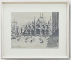 Derek Bridgwater (1899-1983) - Disegno a carboncino incorniciato, Piazza San Marco