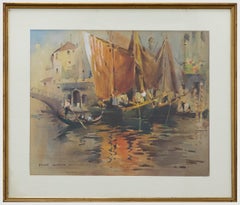 Frank Duffield (1901-1982) - 1972 Watercolour, Venetian Gondolas