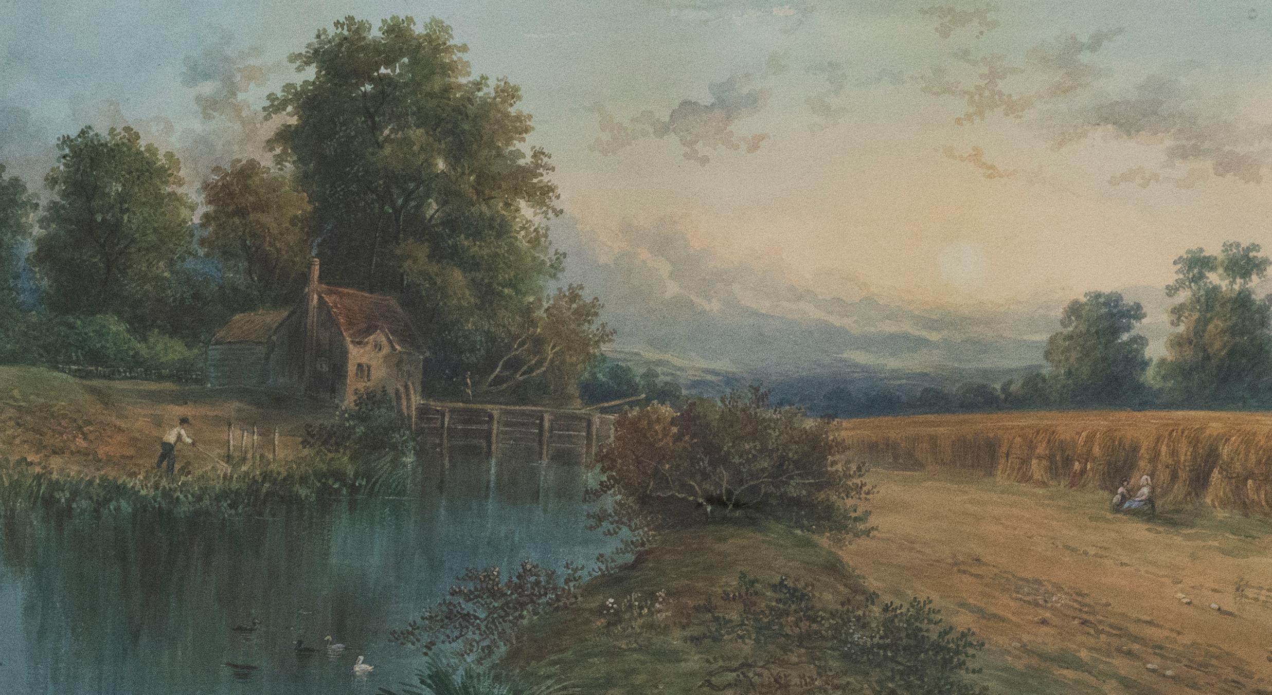 Late 19th Century Watercolour - Angler at the Farm For Sale 1