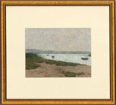 Rosemary Carruthers - Encadrée gouache du 20ème siècle, Bateaux sur l'estuarie