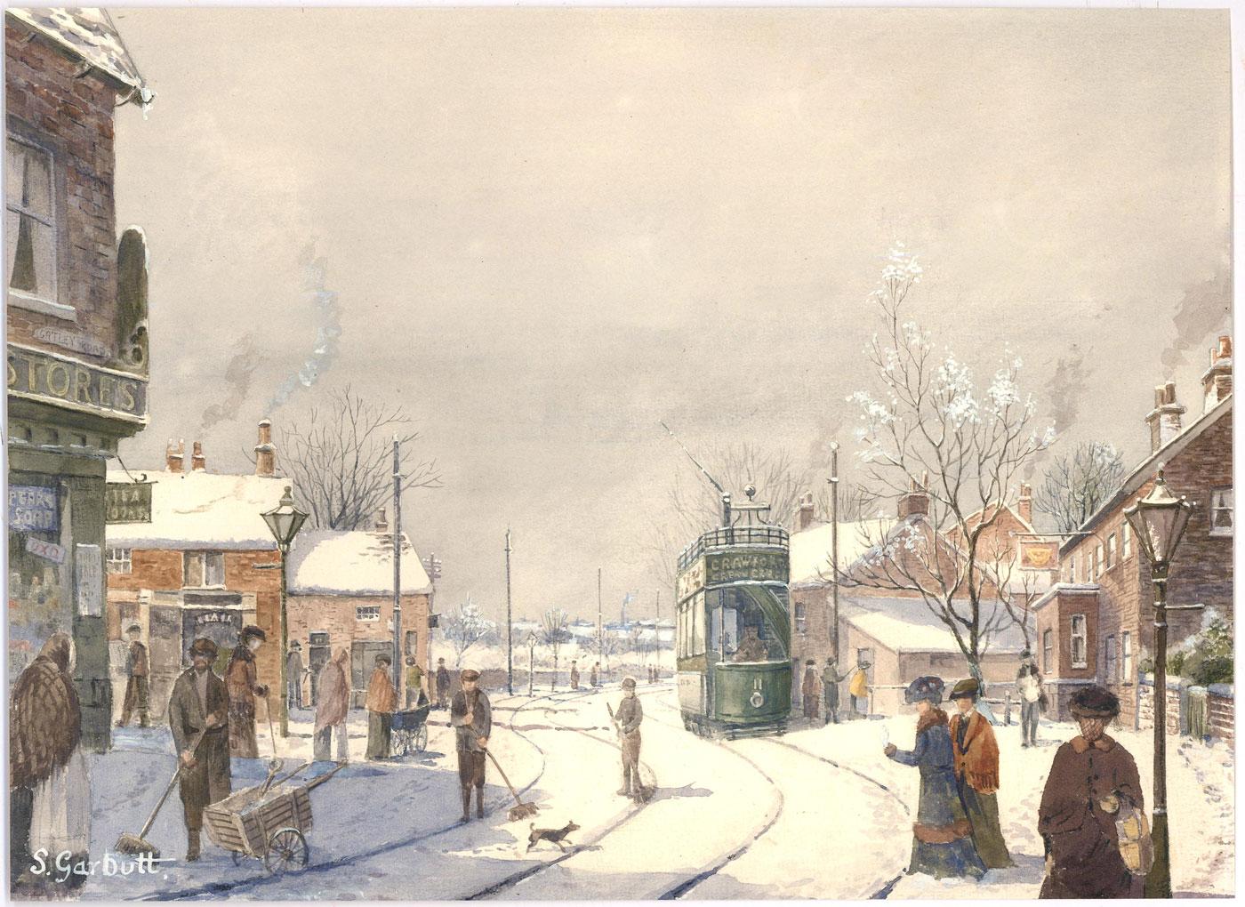 Stephen Garbutt - 20th Century Watercolour, Snow in the Street For Sale 1
