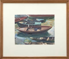 Anthony Bream (né en 1943) - Aquarelle encadrée, String of Boats, 2003
