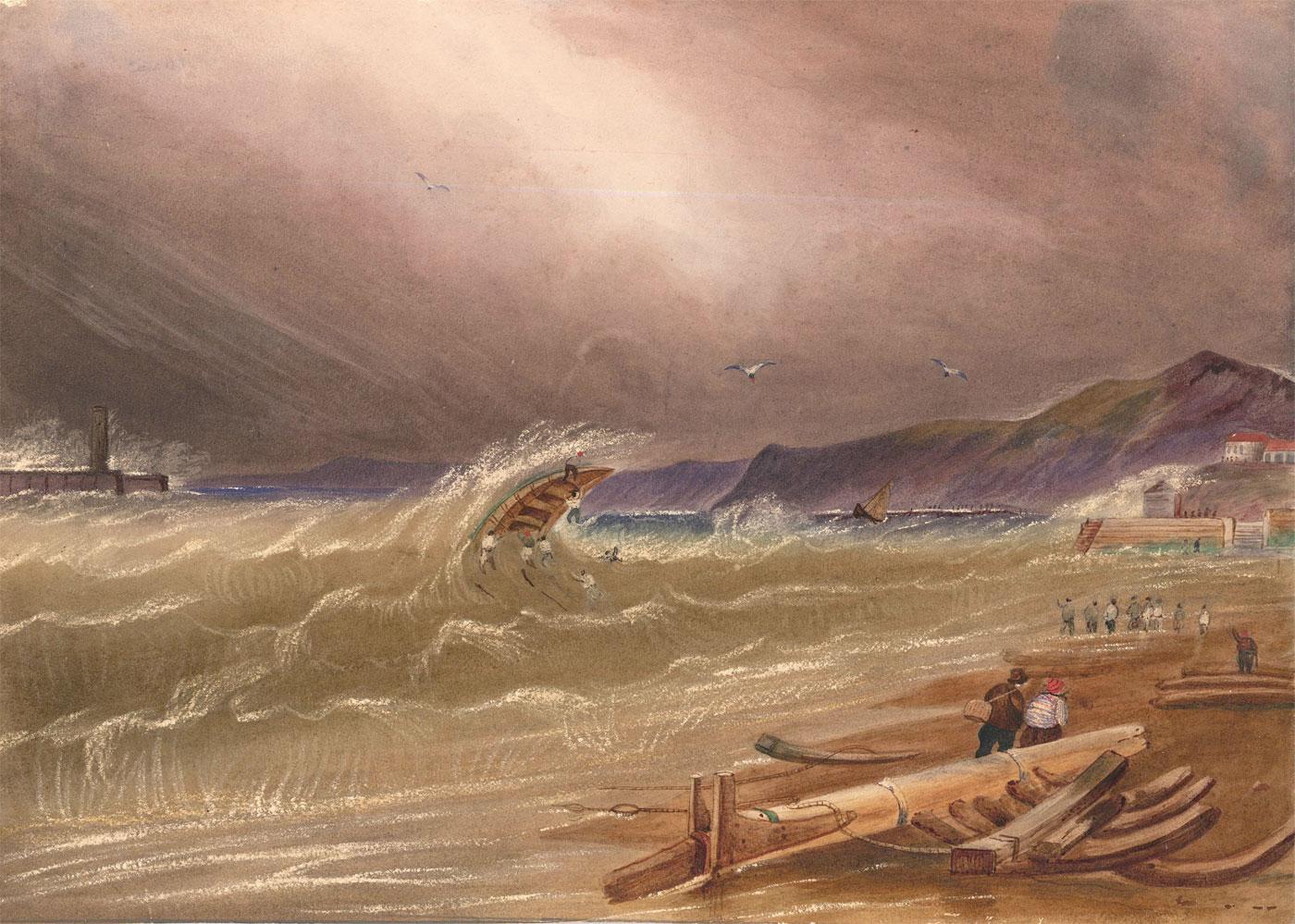 Early 19th Century Watercolour - Rough Seas on the Northumberland Coast - Art by Unknown