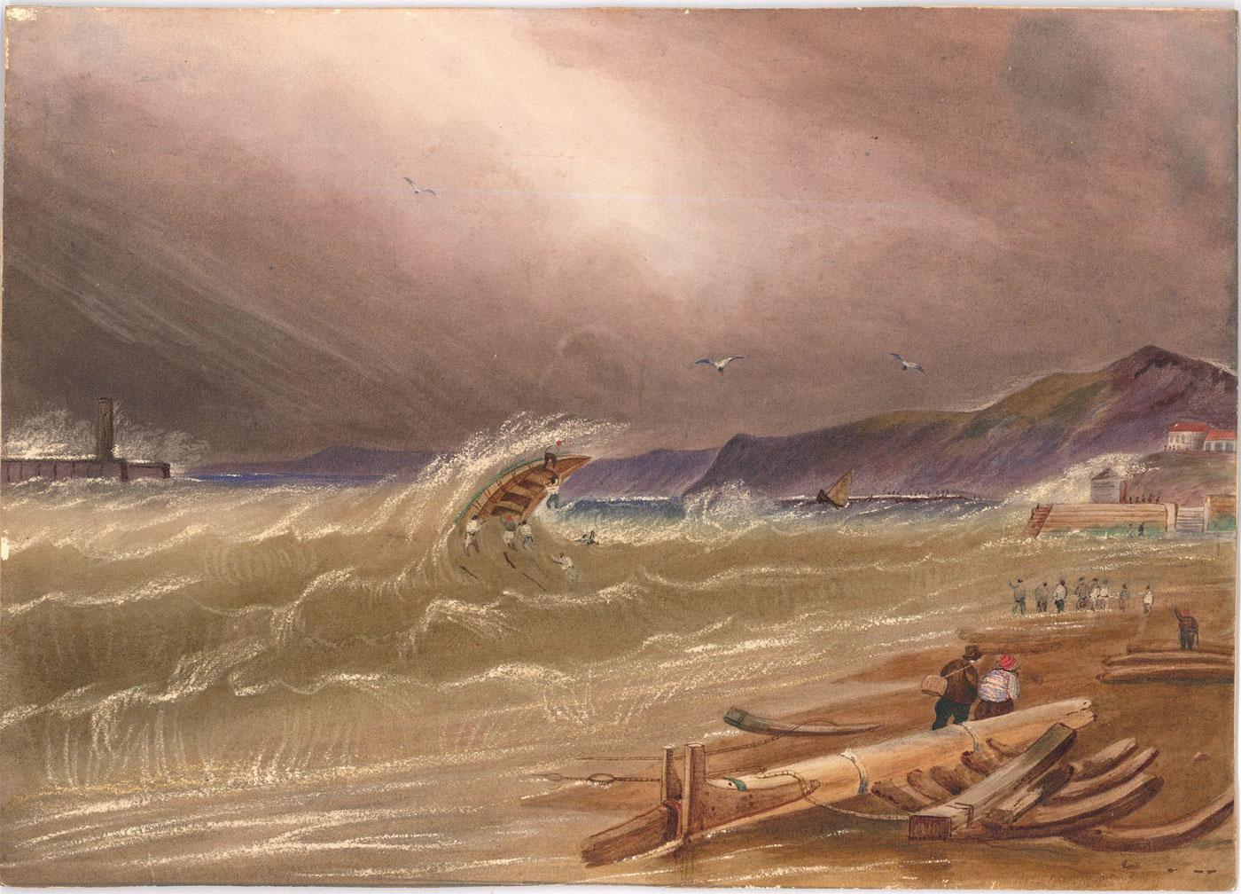 Early 19th Century Watercolour - Rough Seas on the Northumberland Coast For Sale 1