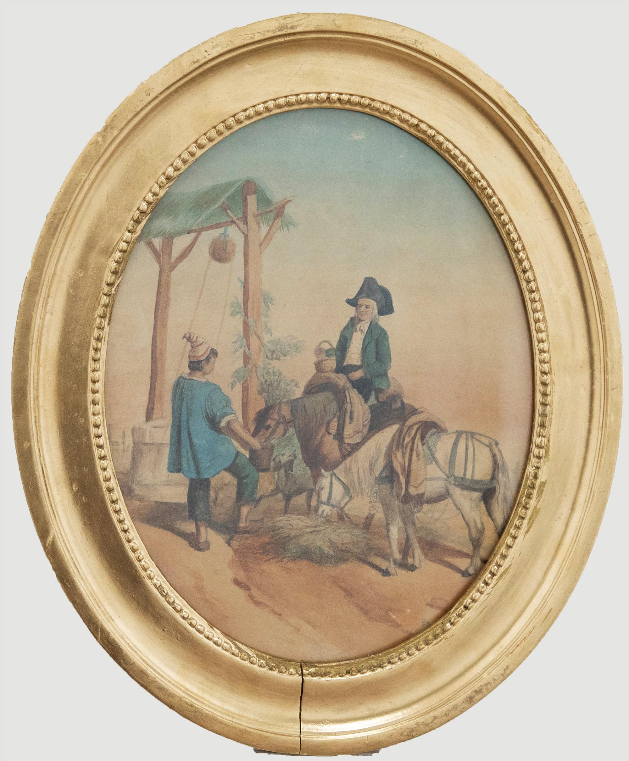 19th Century Watercolour - Weary Traveller at the Well - Art by Unknown