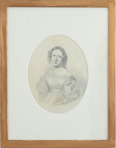 Antique Graphite Drawing, Victorian Beauty