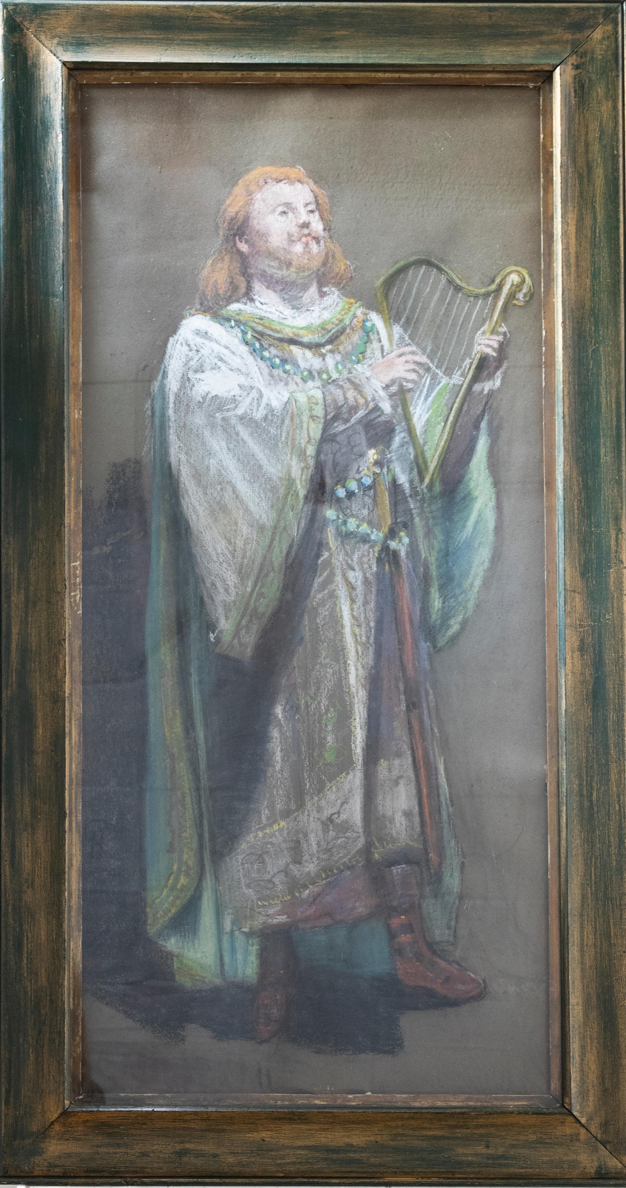 A fine 20th Century costume study. This full length portrait shows an actor (possibly Edouard de Reszke) as Wolfram in Wagner's 1845 opera, Tannhäuser. The drawing is unsigned and presented in a brushed green frame with internal gilt slip. On paper. 