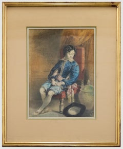 PASTEL - Portrait Jeune Enfant aux Rubans Bleus Epoque ca 1900