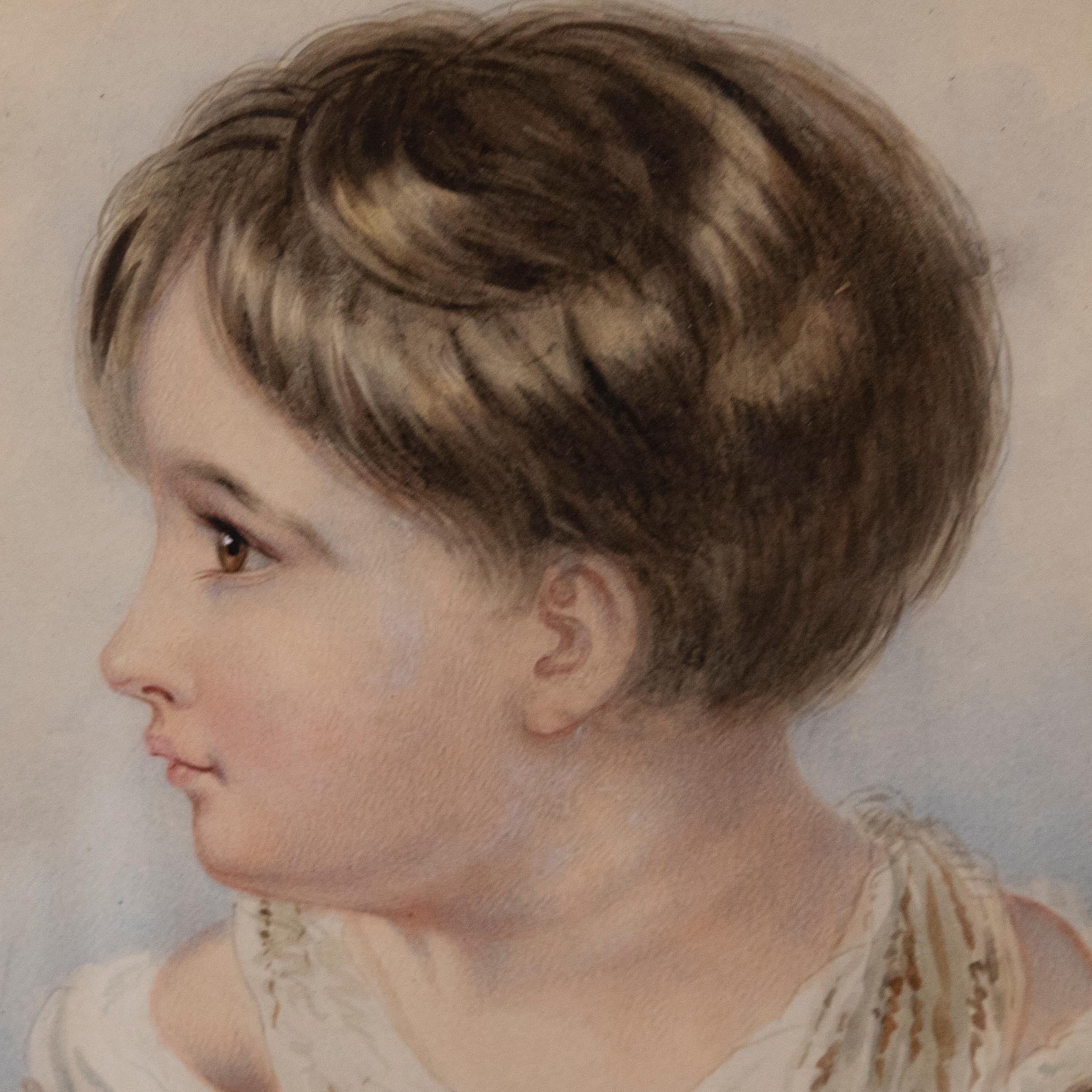 Mid 19th Century Watercolour - The Angelic Child For Sale 1