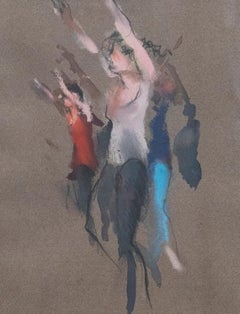 Alexandra Lumley (geb. 1958) – gerahmte zeitgenössische Kreidezeichnung, Moderne Tänzer