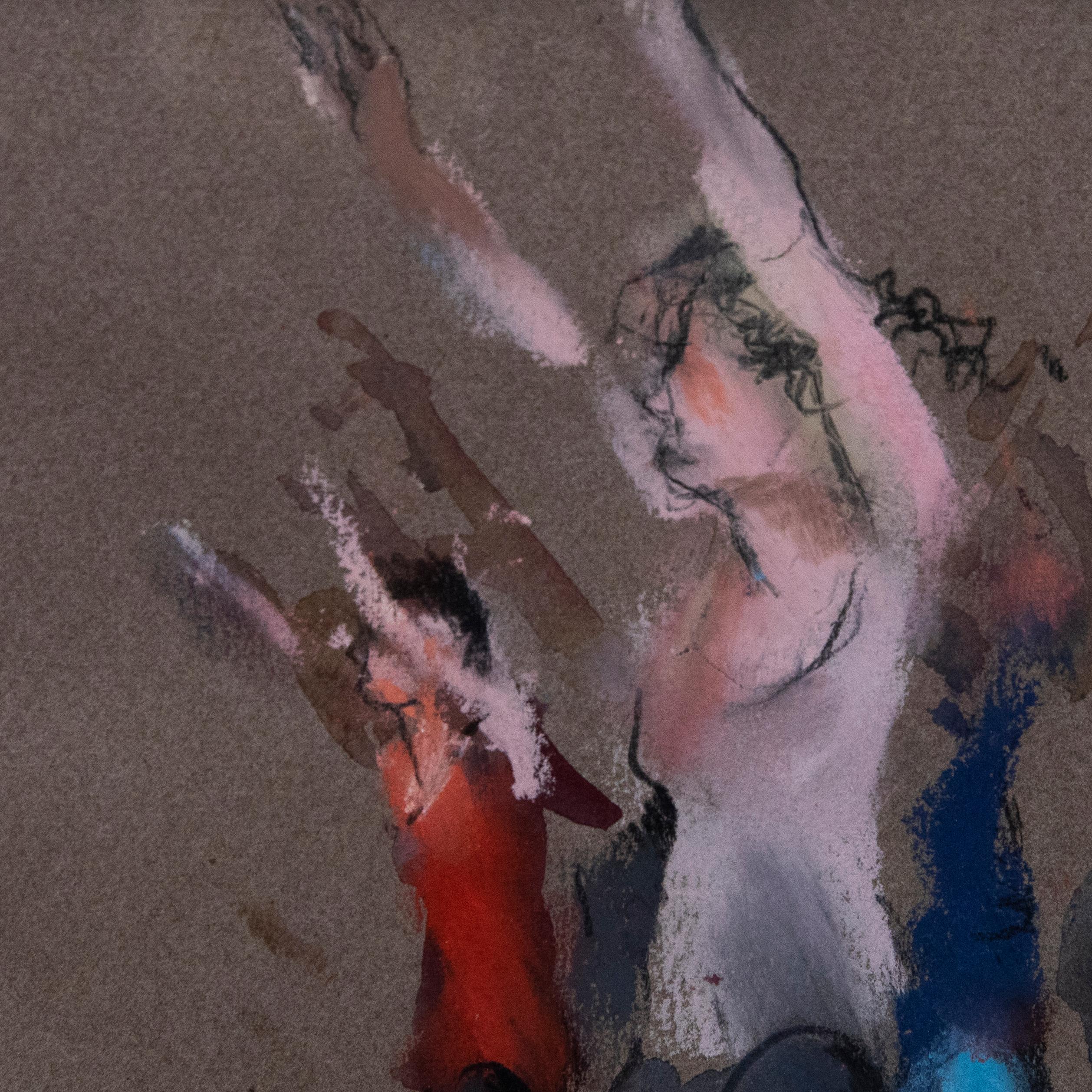 Alexandra Lumley (b.1958) - Framed Contemporary Chalk Drawing, Modern Dancers For Sale 2