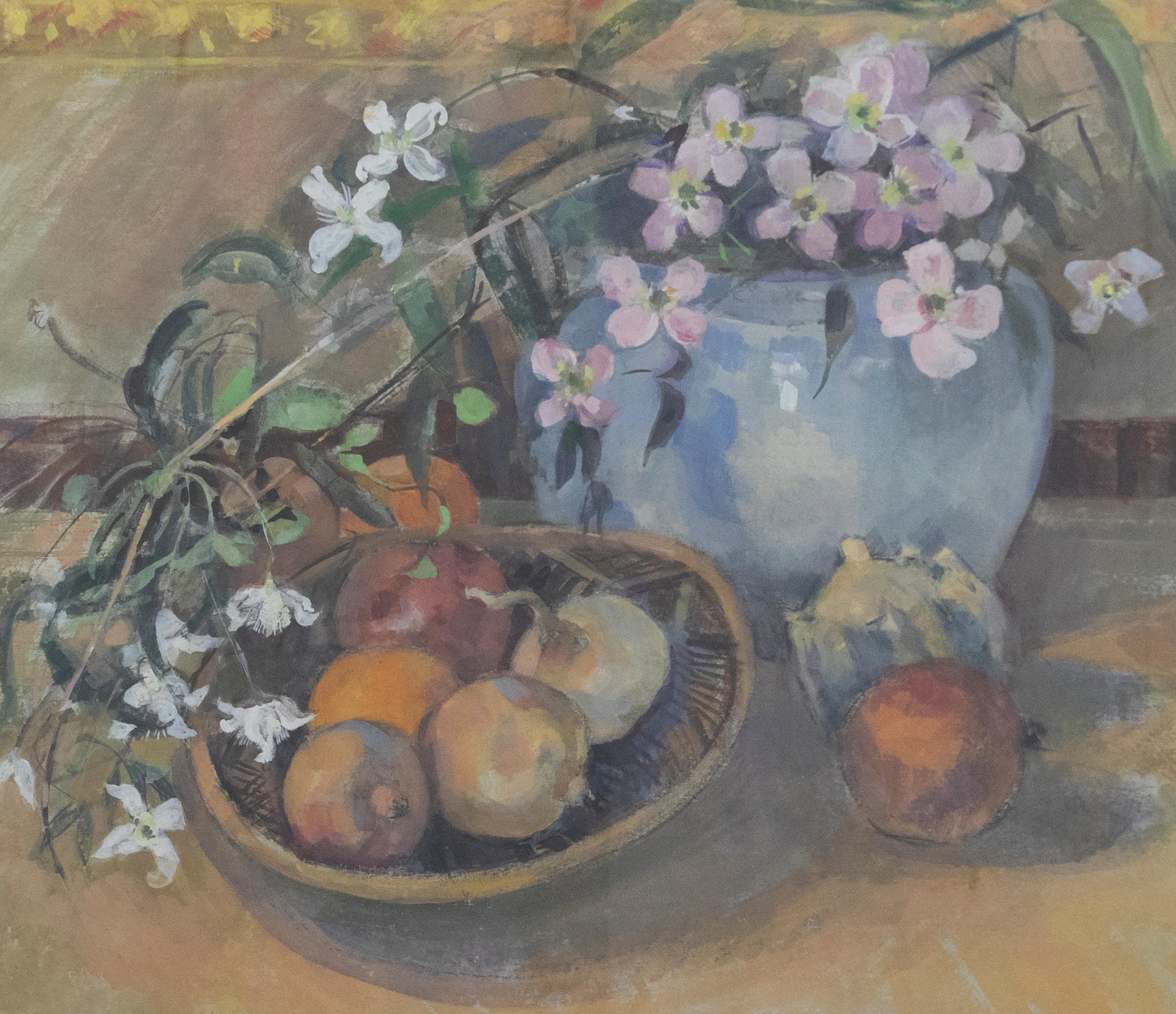 Audrey Macleod (1936) - 20th Century Watercolour, Clematis And Pomegranates For Sale 1