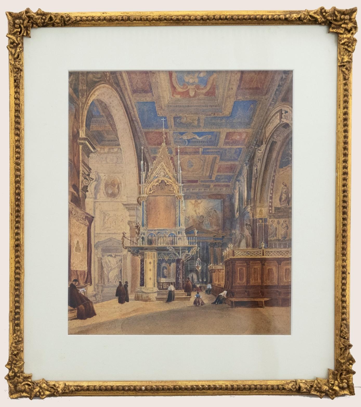 Unknown Interior Art - 19th Century Watercolour - Basilica of Saint John Lateran, Rome