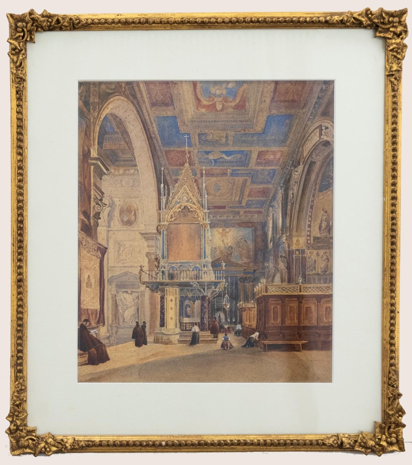 19th Century Watercolour - Basilica of Saint John Lateran, Rome - Art by Unknown