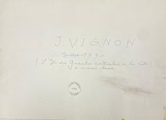 Peinture à l'aquarelle française post-impressionniste - Peinture de bord de mer en bas-relief