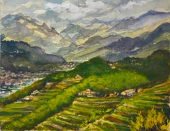 Peinture à l'aquarelle française post-impressionniste « Les vallées de Vou »