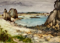 Vintage Post-Impressionist Watercolour Painting Beautiful Scene of Pors Scaff, Brittany