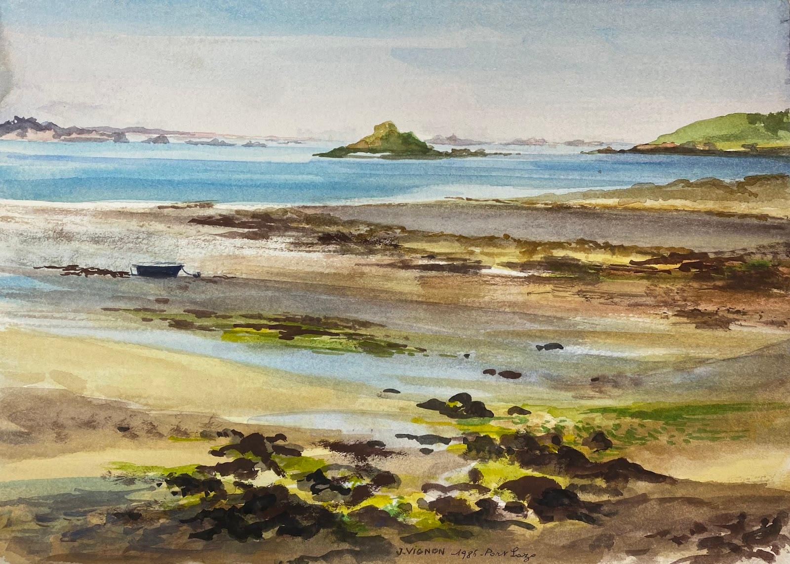Josine Vignon Landscape Art - Post-Impressionist French Watercolour Painting Seascape of Port Lazo, Brittany