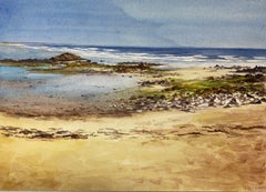 Aquarelle française post-impressionniste Les environs de la plage de Carnac