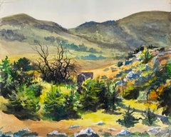 Peinture à l'aquarelle post-impressionniste - Paysage de Caussols Plateau, Provence
