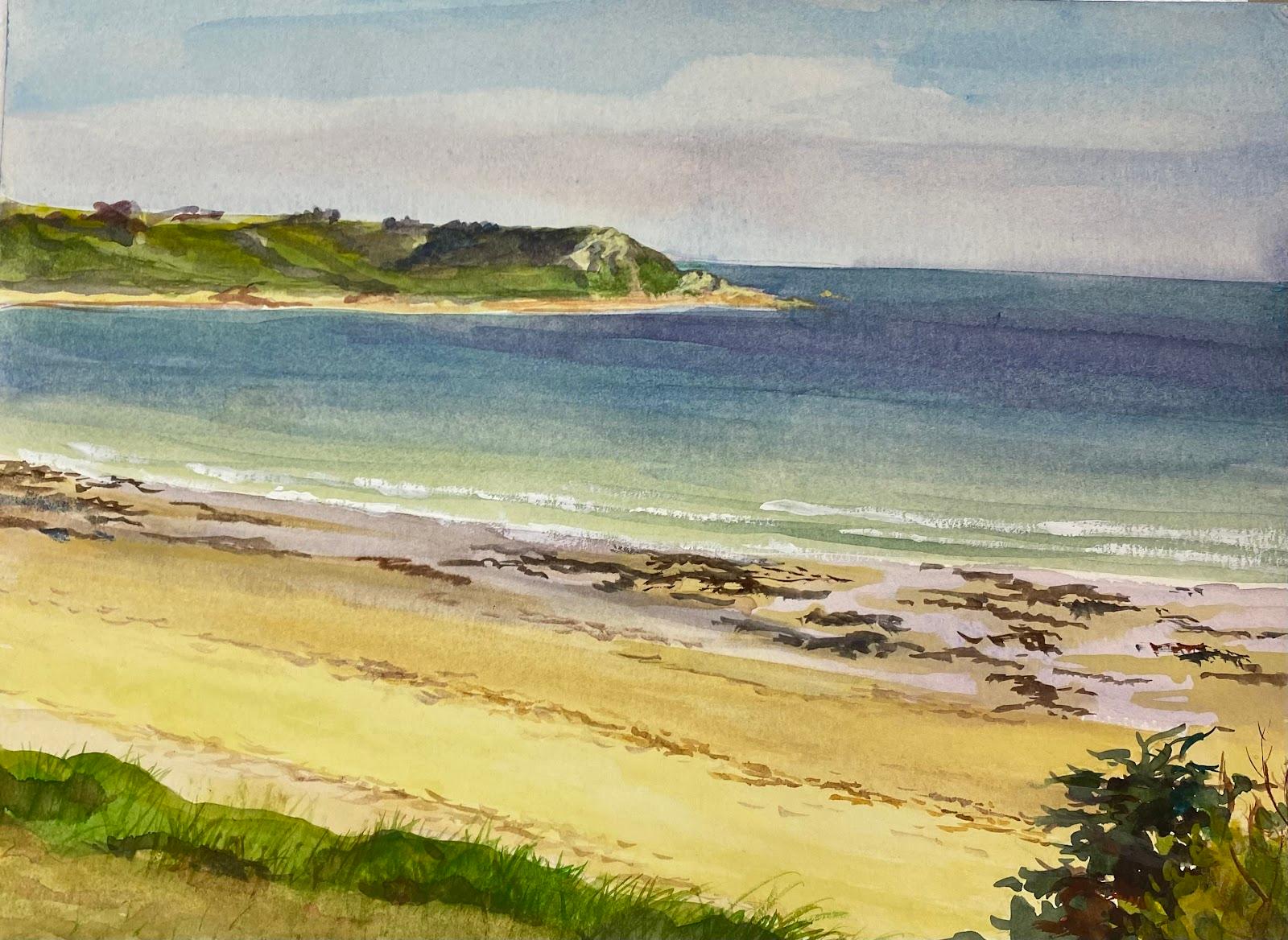 Josine Vignon Landscape Art - Post-Impressionist Painting The Beach & Cliffs at Beg-ar-Fry Saint-Jean-du-Doigt