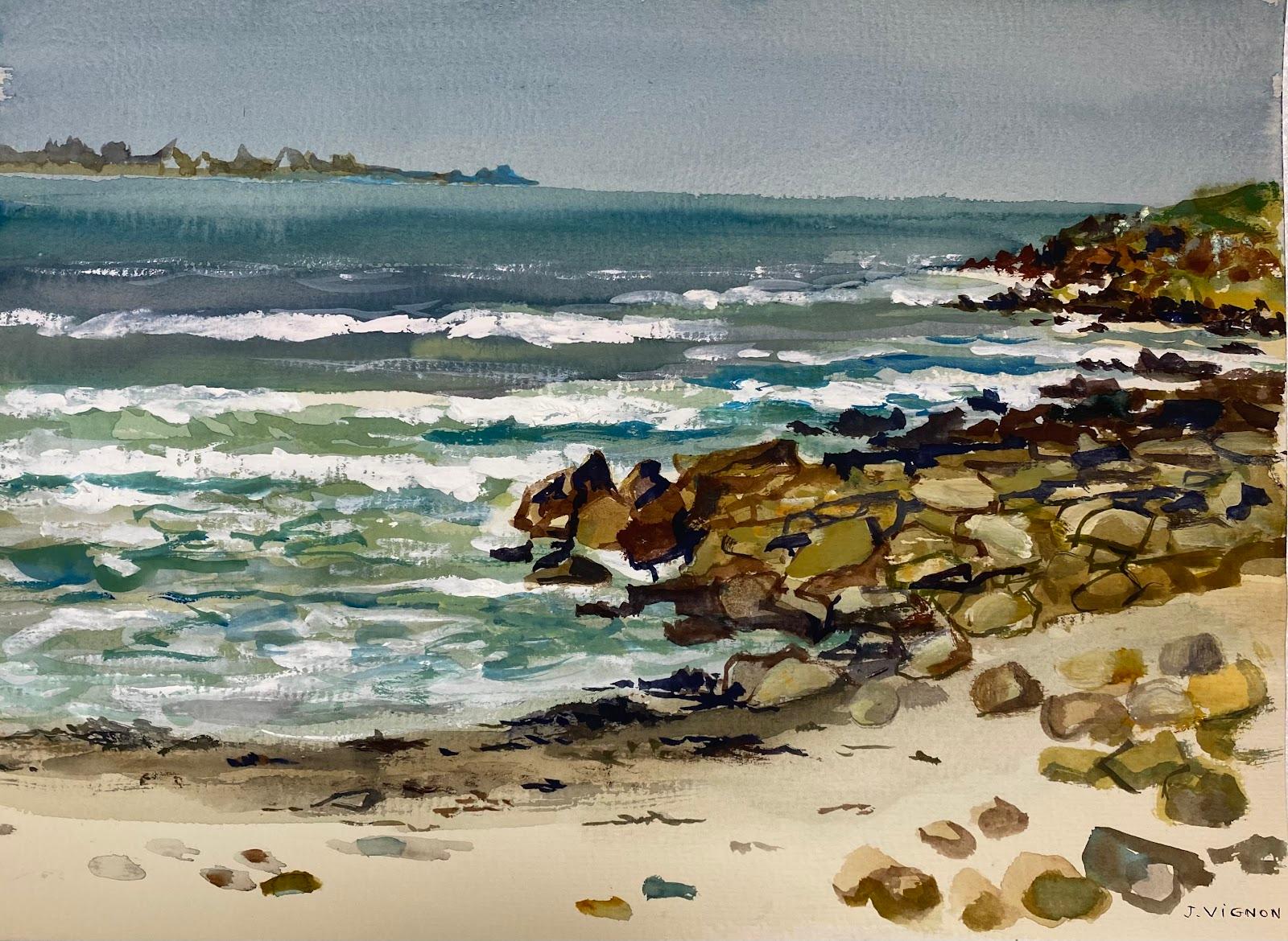 Josine Vignon Landscape Art - Beach Scene Of Pointe de la Torche, In The Region Of Finistère Painting