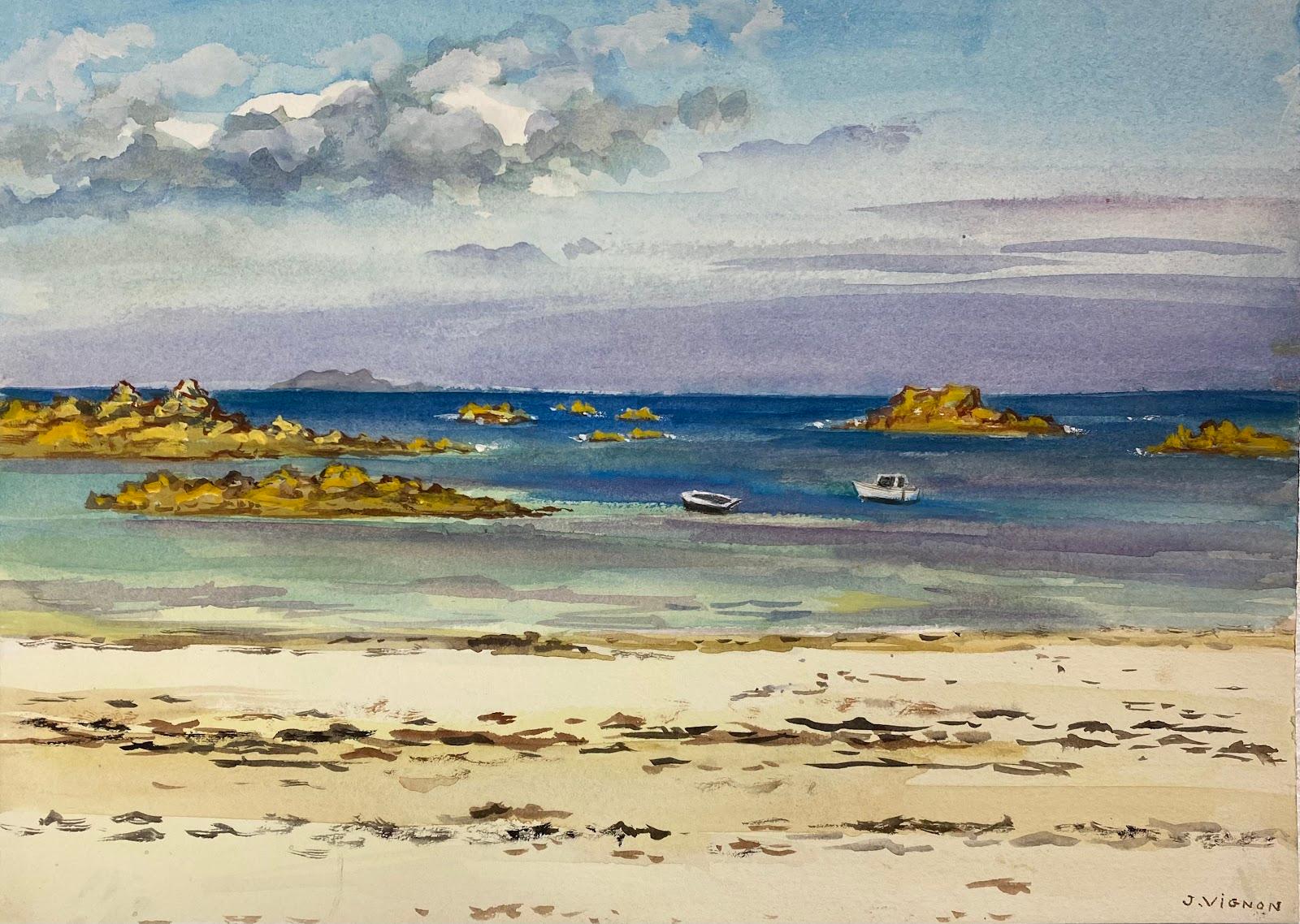 Josine Vignon Landscape Art - Post-Impressionist Painting Seascape The Beach of Port Blanc, Penvénan