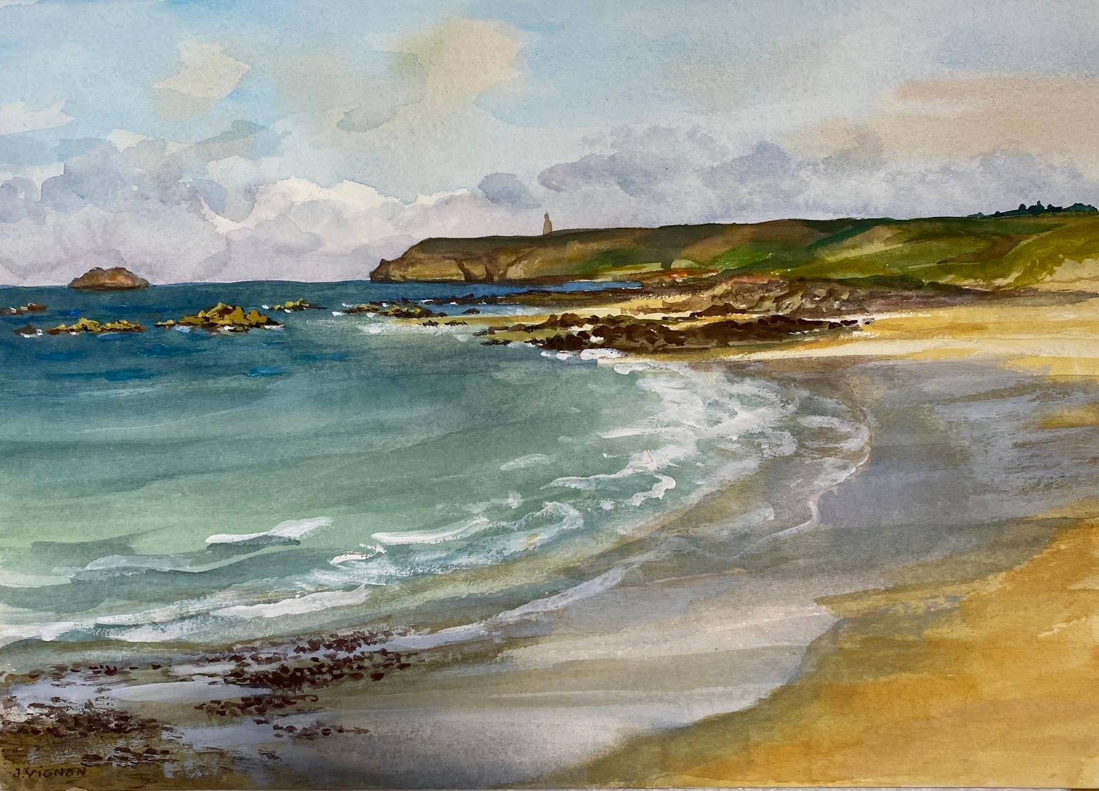 Josine Vignon Landscape Art – Gemälde „A Beautiful View Of The Cap Frehel Beach“, Nordtany