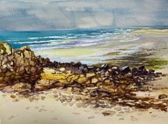 Postimpressionistisches Aquarellgemälde mit niedrigem Tide in der Bretagne, Pointe De La Torche