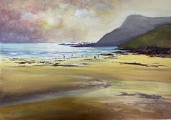 Aquarelle post-impressionniste française Coucher de soleil sur la plage Paysage