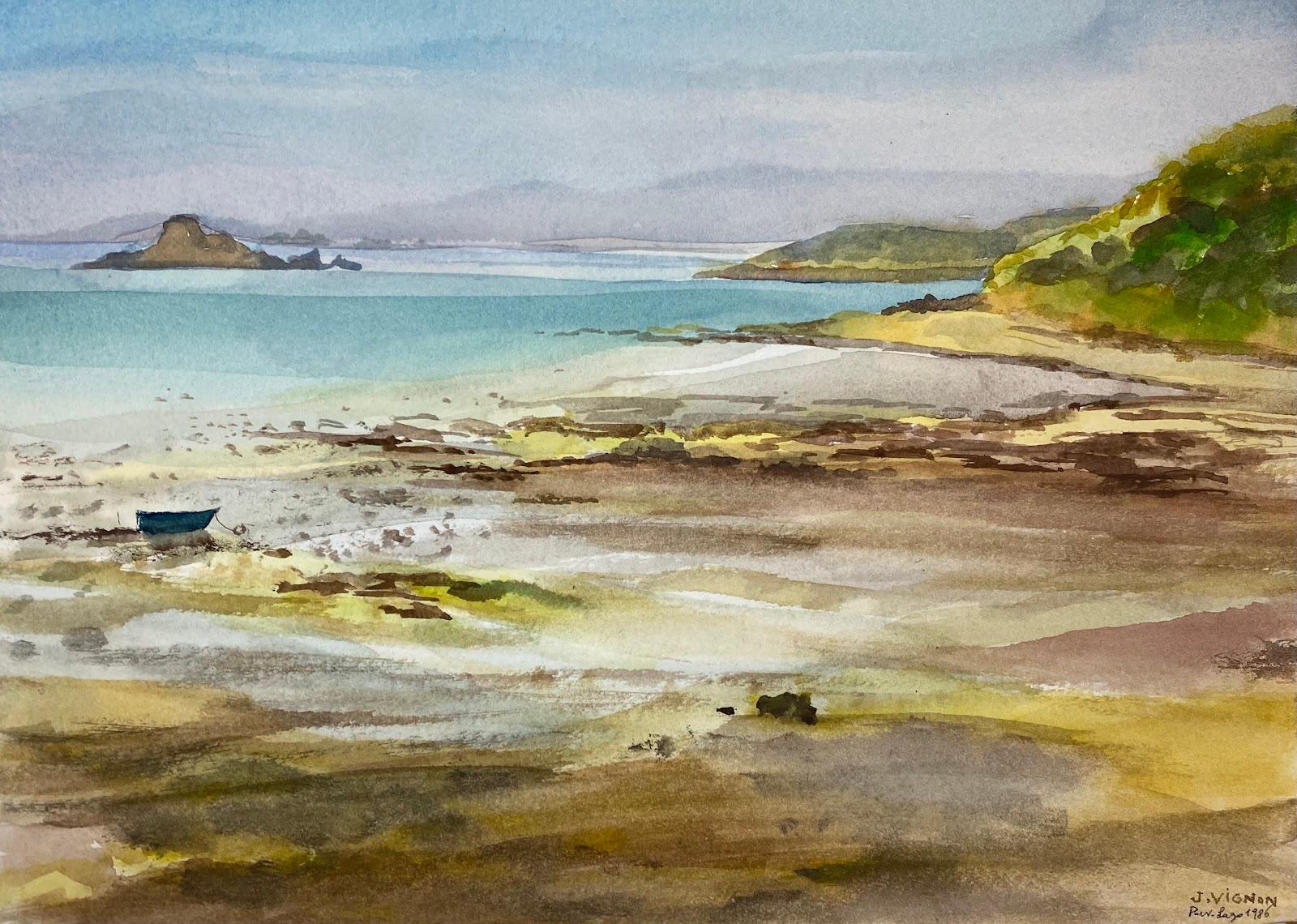 Josine Vignon Landscape Art - Post-Impressionist Watercolour Painting The Coastline Of Port Lazo, Brittany