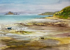 Peinture à l'aquarelle post-impressionniste « The Coastline Of Port Lazo » (La côte de Port, Bretagne)