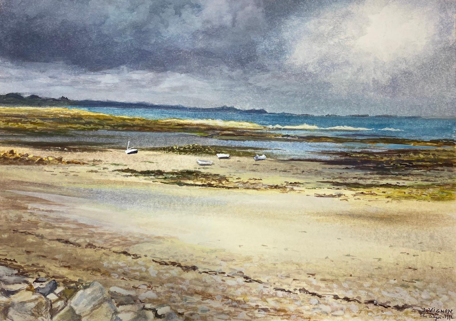Josine Vignon Landscape Art - Post-Impressionist Watercolour Painting Coastal Landscape of Trégon, Brittany