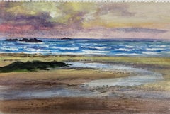 Post-Impressionist French Watercolour Painting Purple Skies Over The Horizon