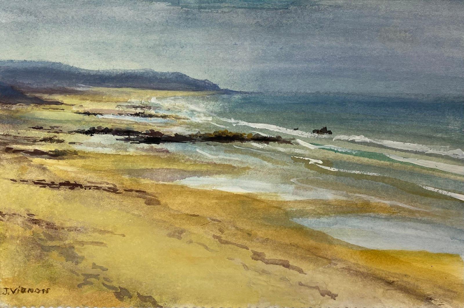 Josine Vignon Landscape Art - Post-Impressionist French Watercolour Painting Soft Color Seascape