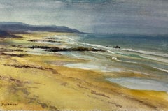 Peinture à l'aquarelle française post-impressionniste Paysage marin aux couleurs douces