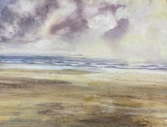 Peinture à l'aquarelle française post-impressionniste - Paysage de ciel brossé sable