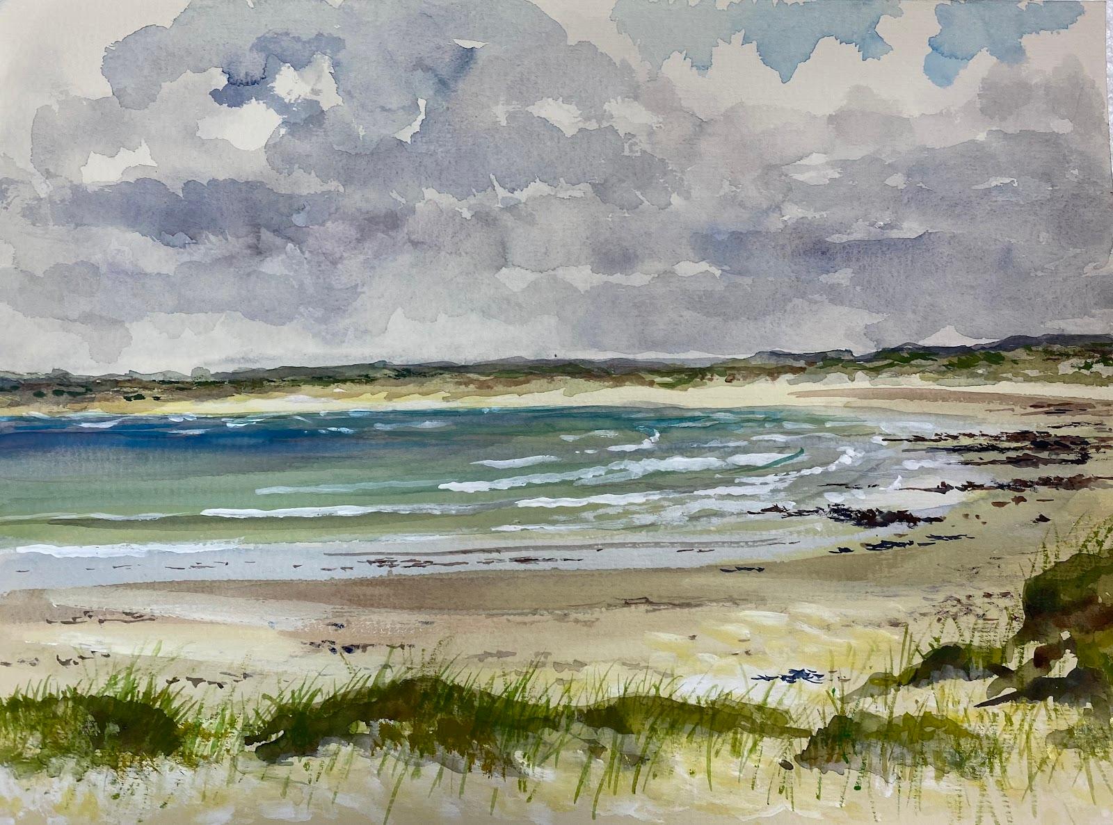 Post-Impressionist French Watercolour Painting Of Cloudy Pors Carn 