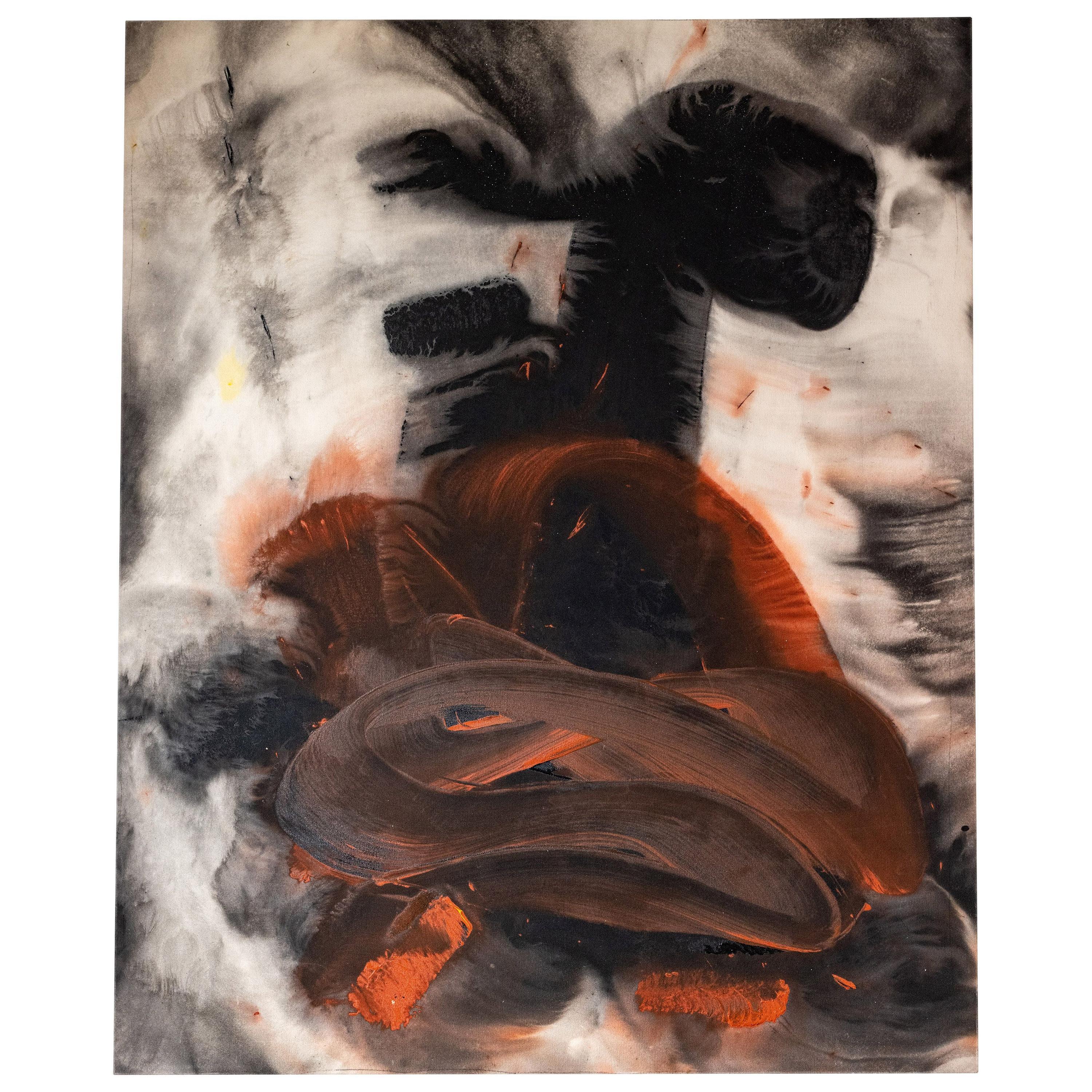 "Tibbar"- Une grande peinture abstraite dramatique à l'acrylique sur toile de l'important artiste de Los Angeles, Ed Moses (1926-2018), dont la carrière distinguée lui a valu des expositions individuelles au LACMA et au MOCA, ainsi que des